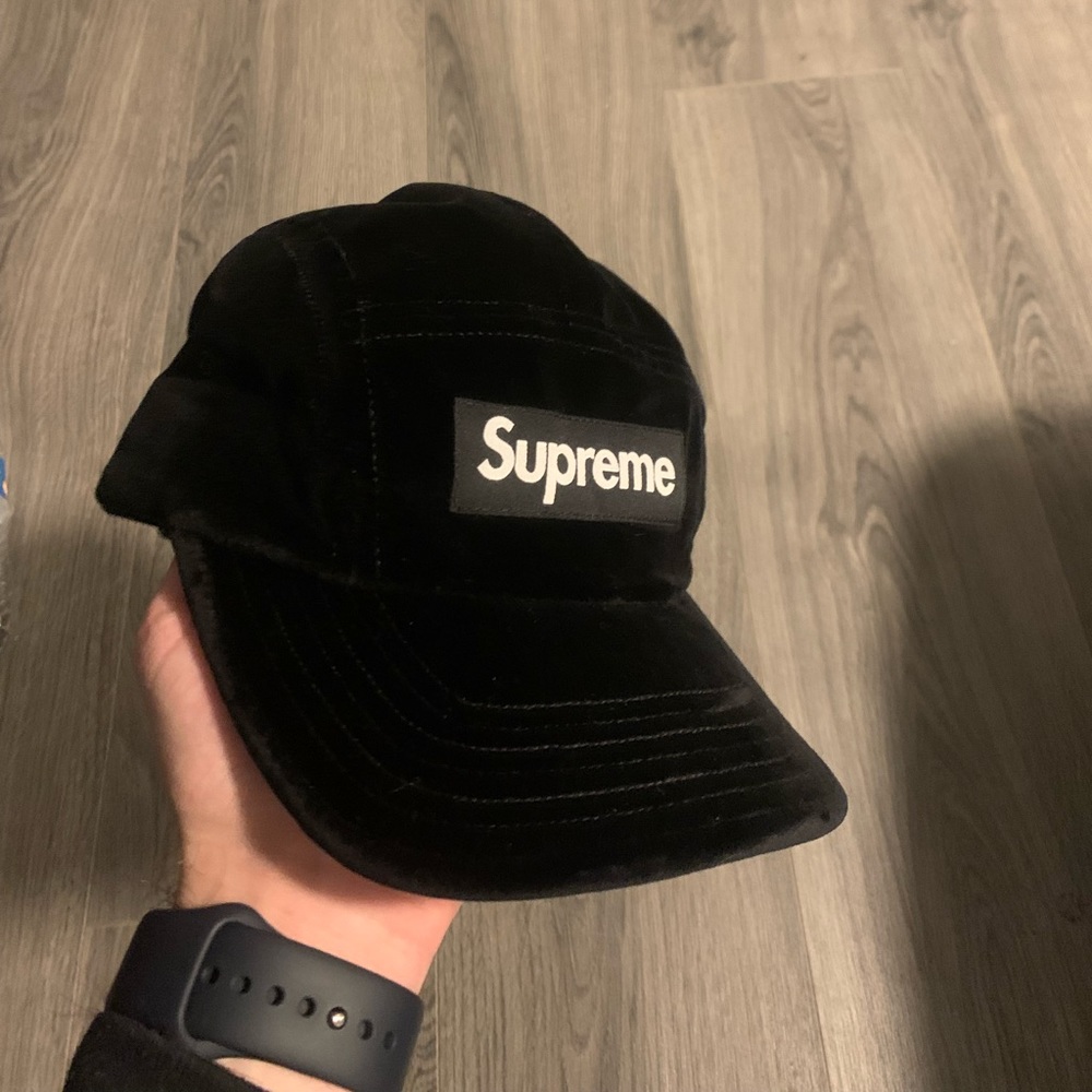 Supreme 5 panel black velvet hat